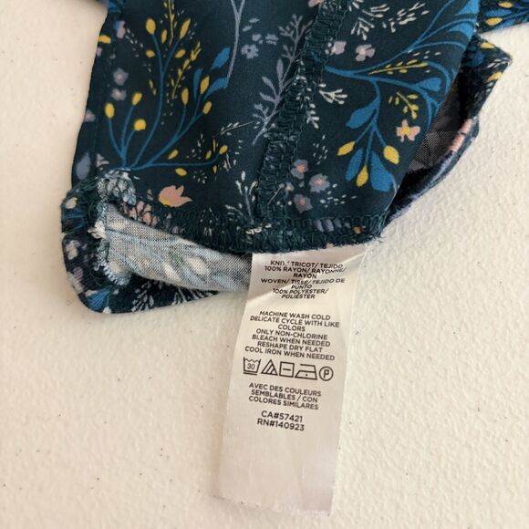 Loft T-Shirt Women's XS Blue Floral Long Sleeve V-Neck Printed Shirt Top Casual - Picture 6 of 7